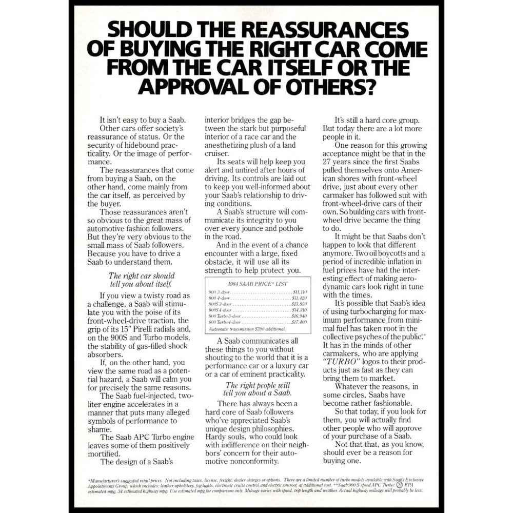 1984 Saab 900 Turbo 2 Page Vintage Print Ad Sheep Herd Country Road Hills Photo